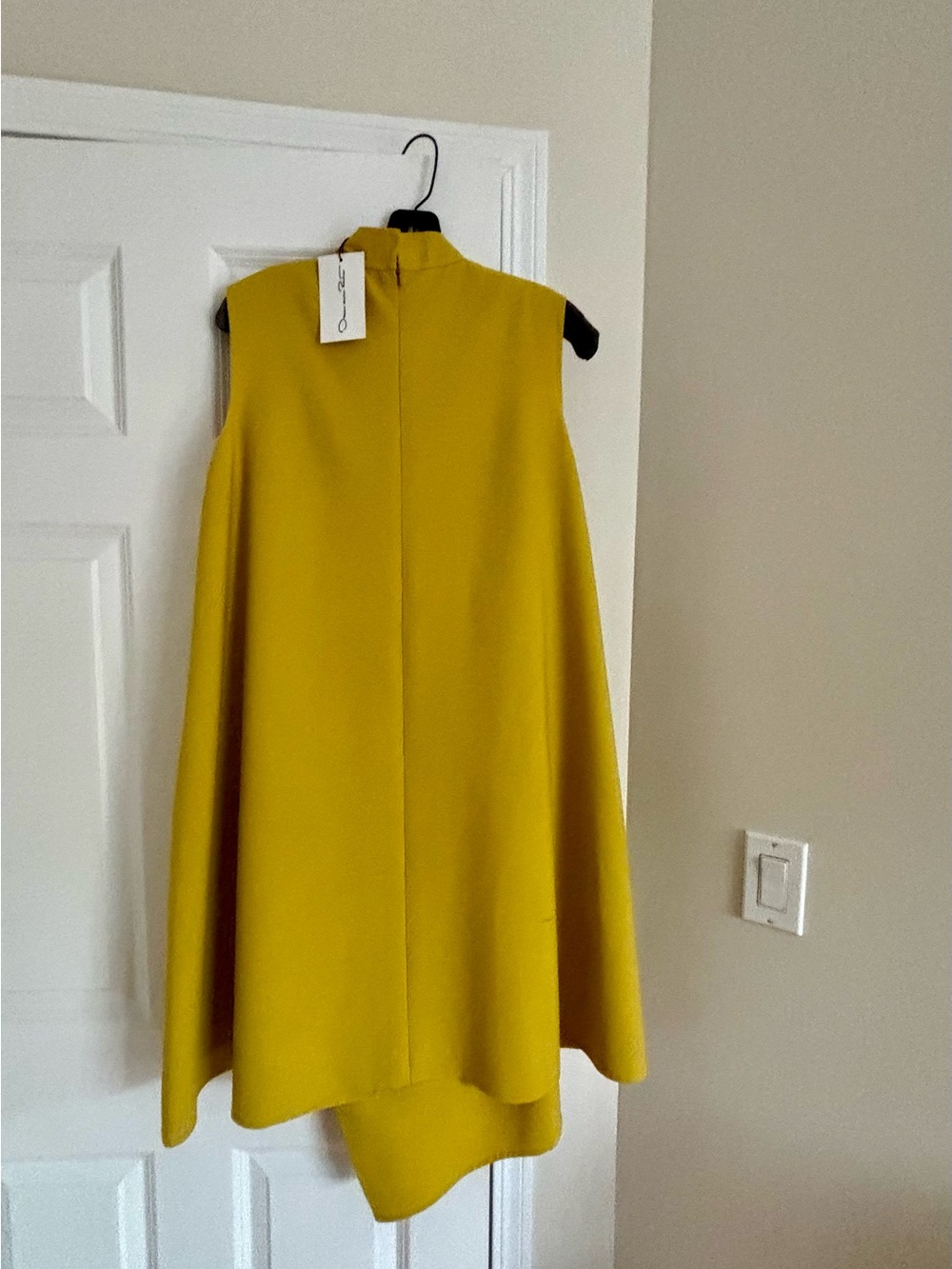 NWT Oscar de la Renta Mustard Yellow Asymmetrical Draped Shift Dress - Picture 6 of 7